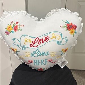 Pioneer Woman Heart Shaped Decorative Pillow with Floral Design